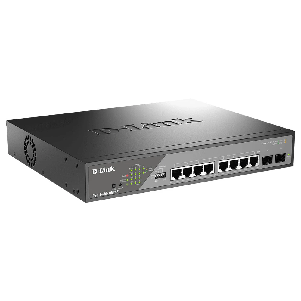 Коммутатор D-link DSS-200G-10MPP DSS-200G-10MPP/A1A 1000 Base-T (1000 мбит/с), 2 SFP порта
