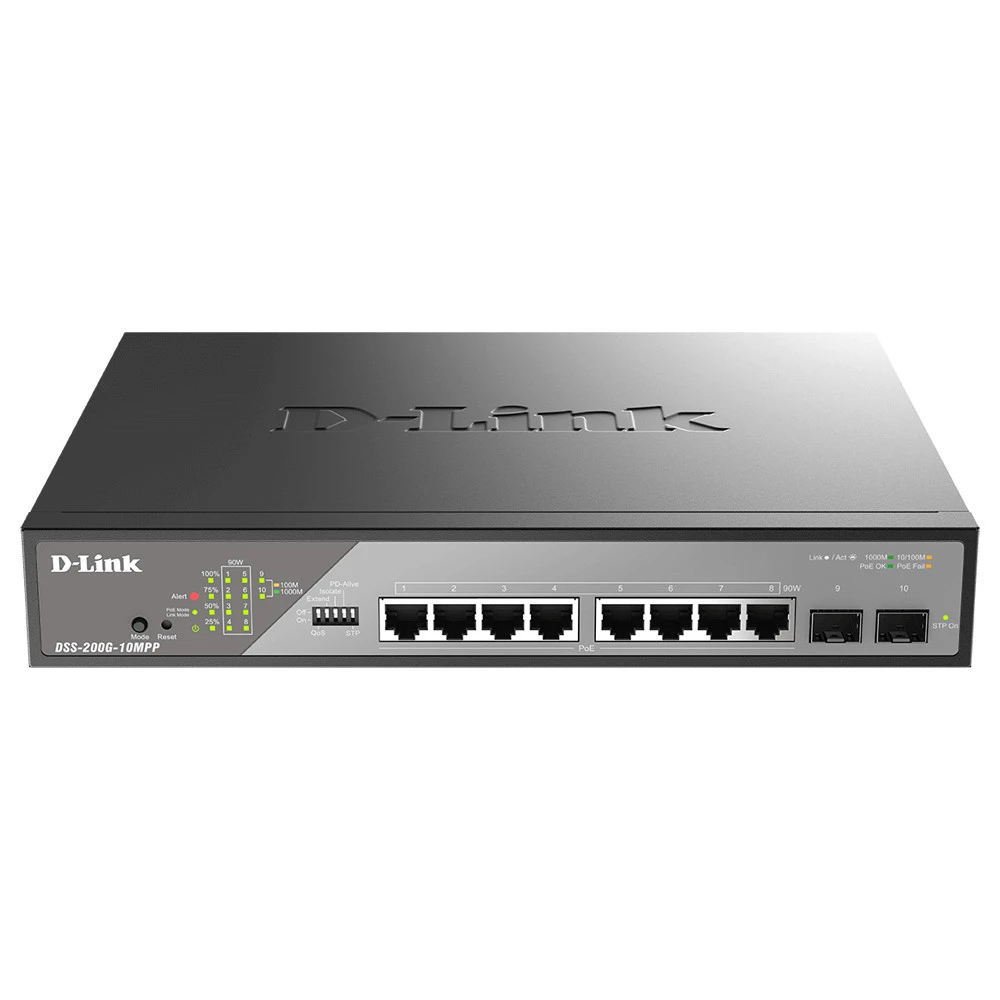 Коммутатор D-link DSS-200G-10MPP DSS-200G-10MPP/A1A 1000 Base-T (1000 мбит/с), 2 SFP порта