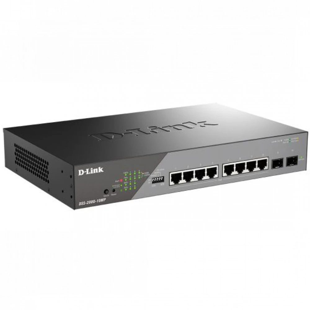 Коммутатор D-link DSS-200G-10MP DSS-200G-10MP/A1A 1000 Base-T (1000 мбит/с), 2 SFP порта