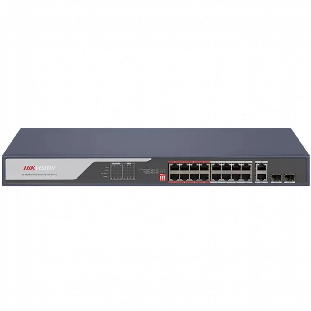 Коммутатор Hikvision DS-3E0318P-E(C) 100 Base-TX (100 мбит/с), 2 SFP порта