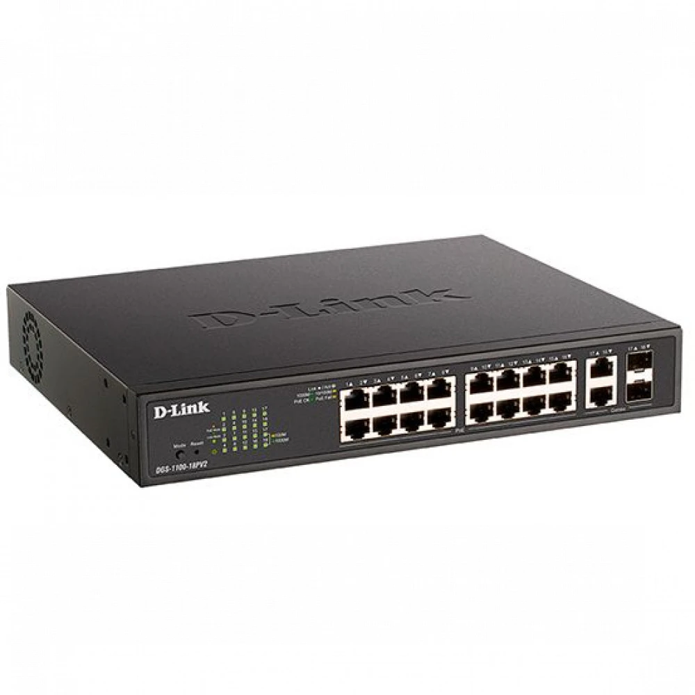 Коммутатор D-link DGS-1100-18PV2/A 1000 Base-T (1000 мбит/с), 2 SFP порта