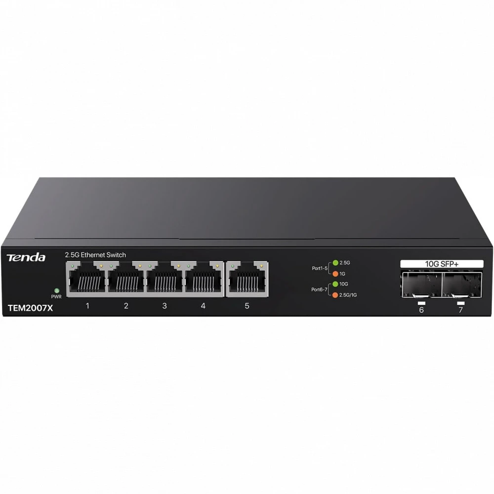 Коммутатор TENDA TEM2007X 2.5 GBase-T (2500 мбит/с), 2 SFP порта