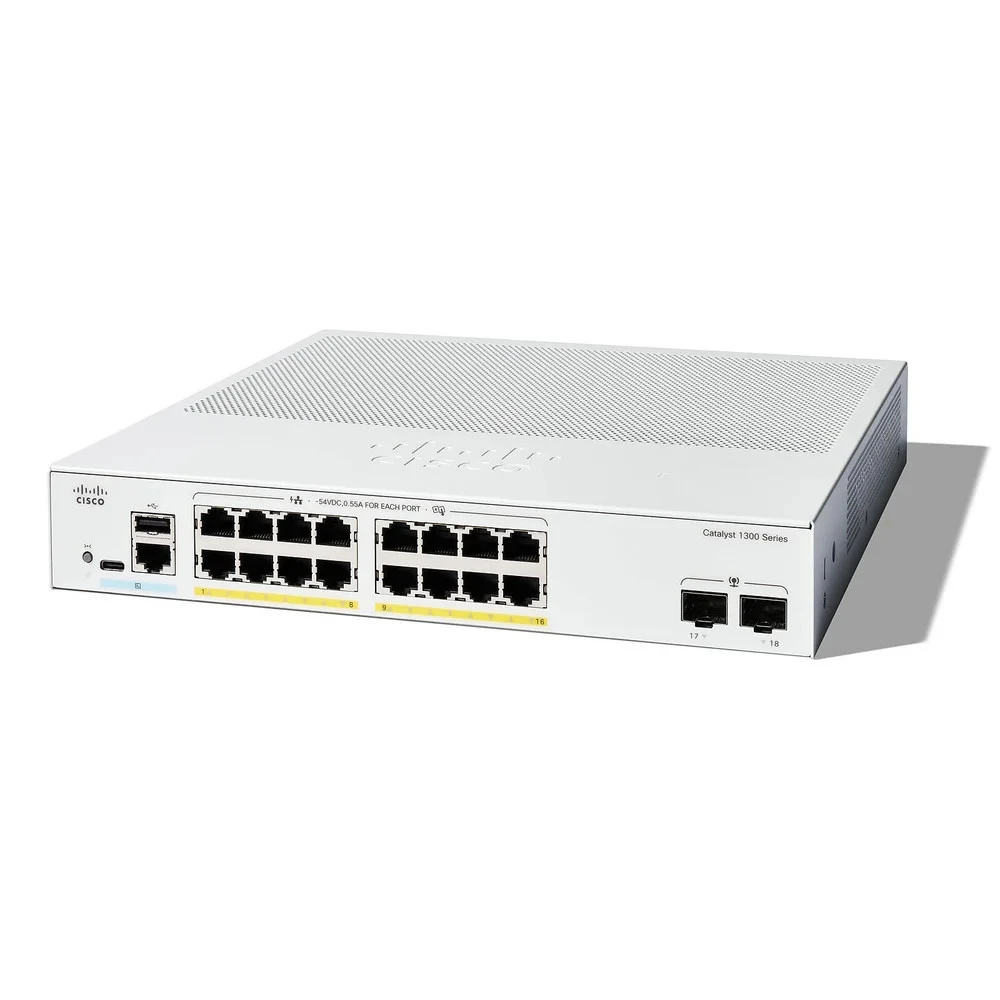 Коммутатор Cisco C1300-16P-2G 1000 Base-T (1000 мбит/с), 2 SFP порта