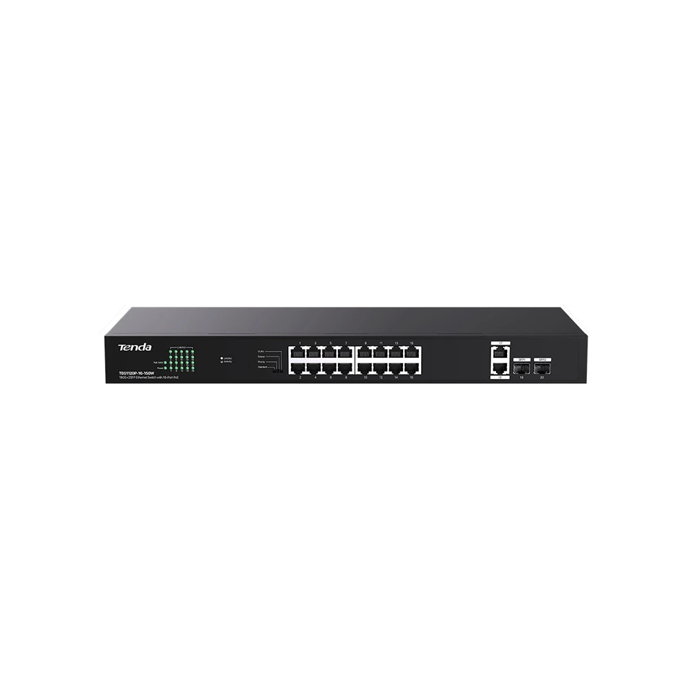 Коммутатор TENDA TEG1120P-16-150W 1000 Base-T (1000 мбит/с), 2 SFP порта