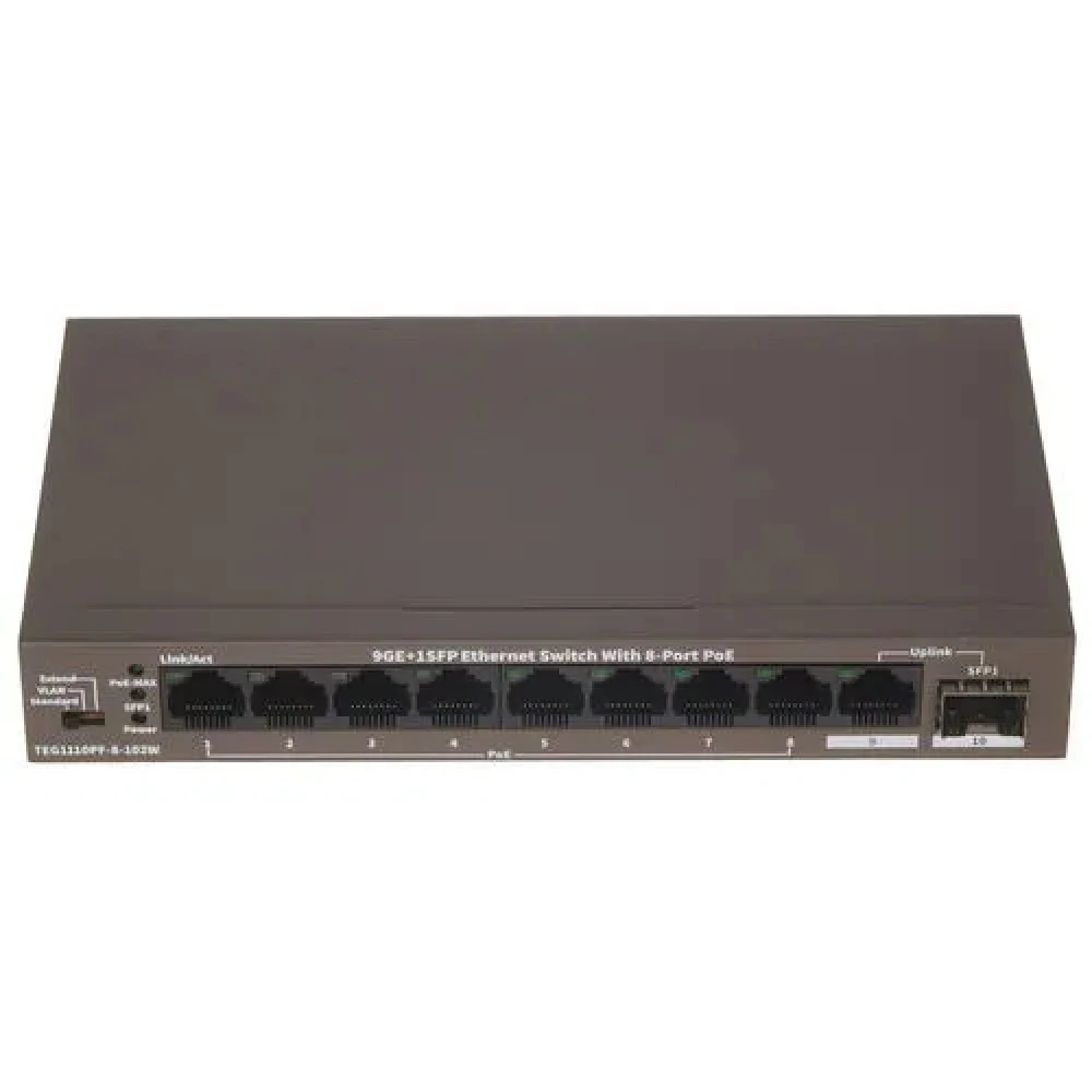 Коммутатор TENDA TEG1110PF-8-120W 1000 Base-T (1000 мбит/с), 1 SFP порт