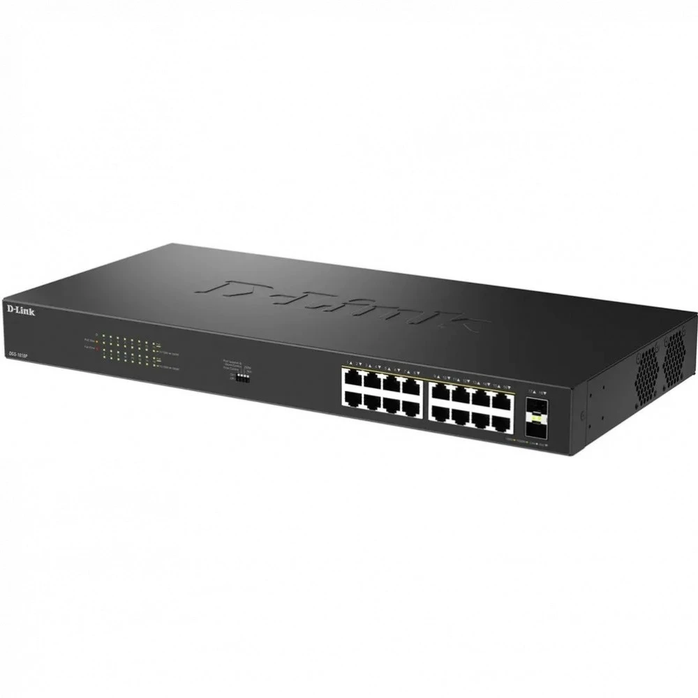 Коммутатор D-link DGS-1018P/B1A 1000 Base-T (1000 мбит/с), 2 SFP порта