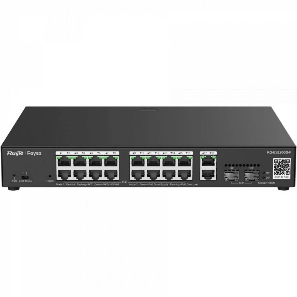 Коммутатор Ruijie RG-ES220GS-P 1000 Base-T (1000 мбит/с), 2 SFP порта