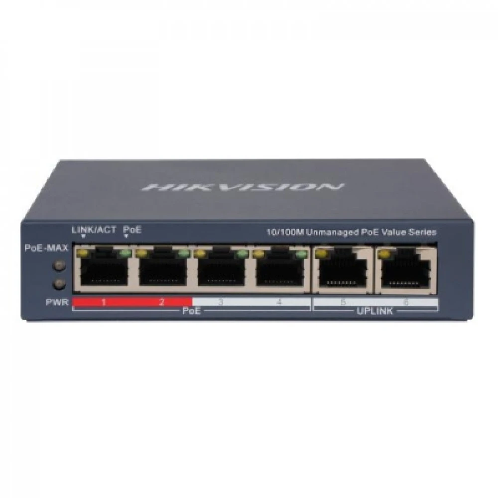 Коммутатор Hikvision DS-3E0106P-E/M(B) 100 Base-T (100 мбит/с)