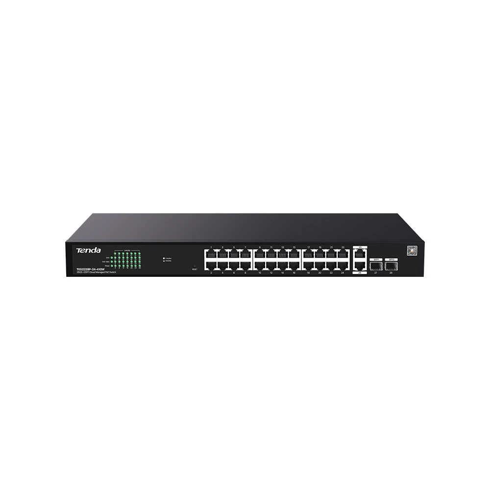 Коммутатор TENDA G2228P-24-410W 1000 Base-T (1000 мбит/с), 2 SFP порта