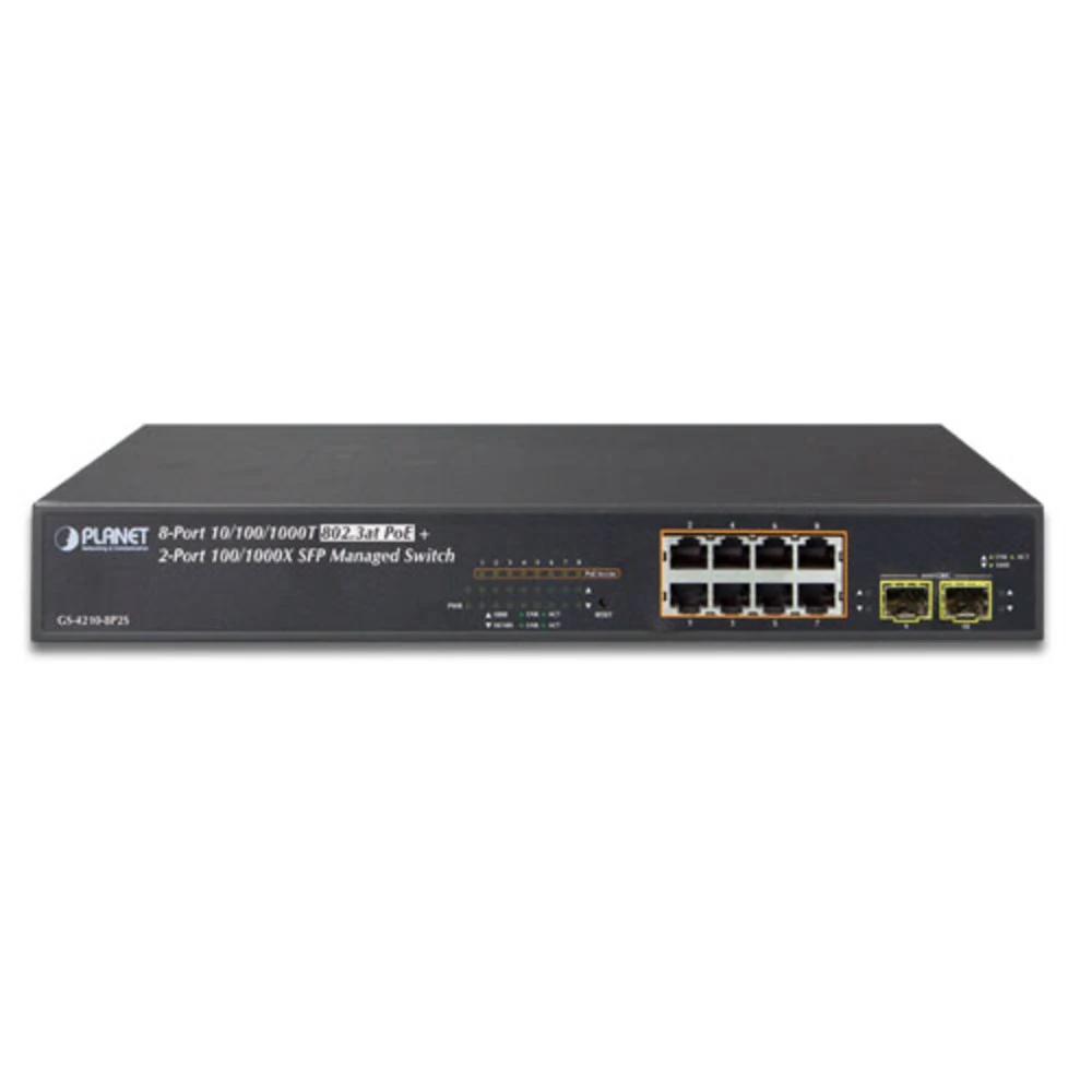 Коммутатор Planet GS-4210-8P2S 1000 Base-TX (1000 мбит/с), 2 SFP порта