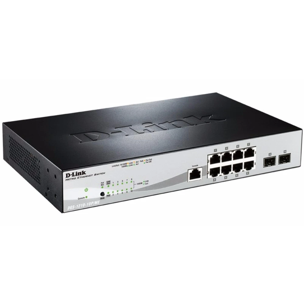 Коммутатор D-link DGS-1210-10P/ME/A1A 1000 Base-TX (1000 мбит/с), 2 SFP порта
