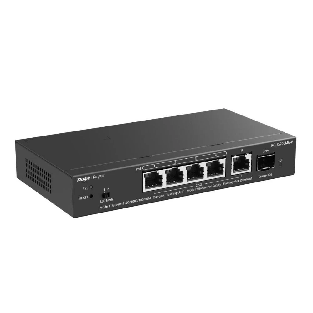 Коммутатор Ruijie RG-ES206MG-P 6976915003303 2.5 GBase-T (2500 мбит/с), 1 SFP порт