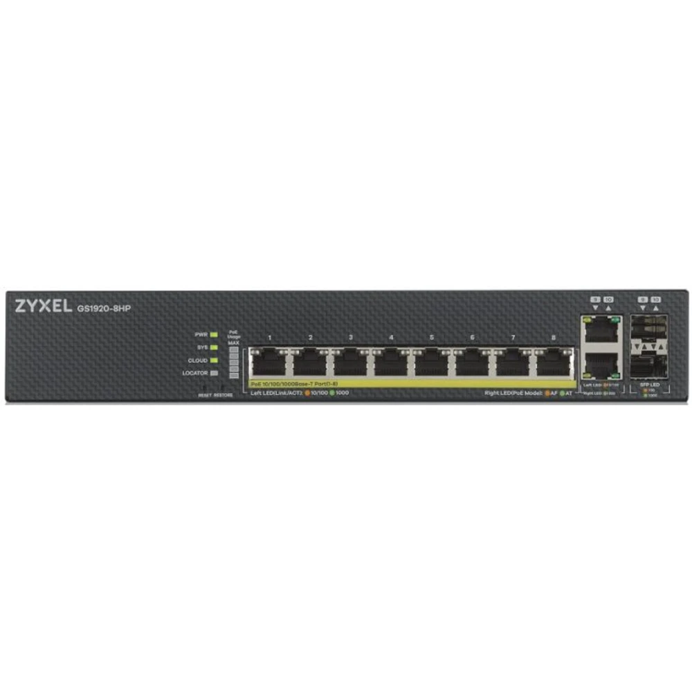 Коммутатор Zyxel GS1920-8HPV2-EU0101F 1000 Base-TX (1000 мбит/с), 2 SFP порта
