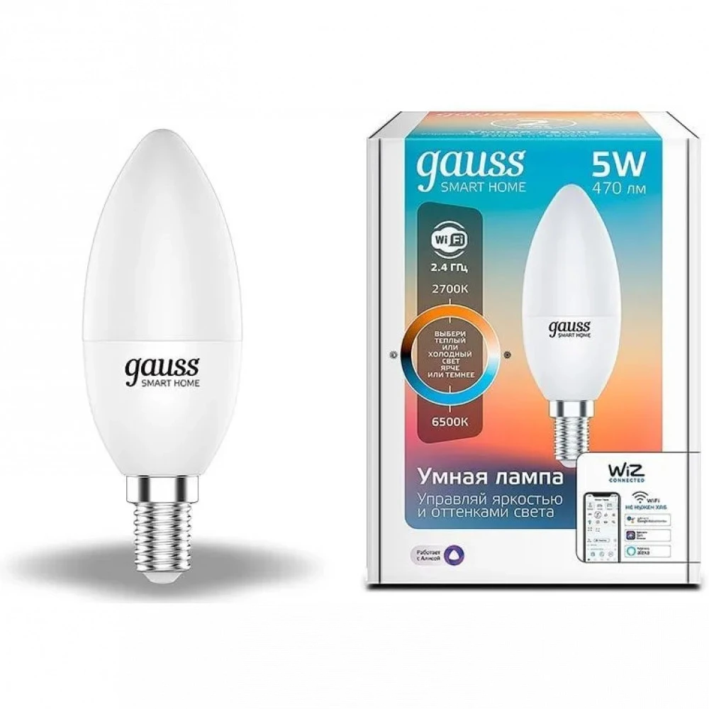 Gauss Smart Home E14 белая 5Вт 470lm Wi-Fi [1110112]