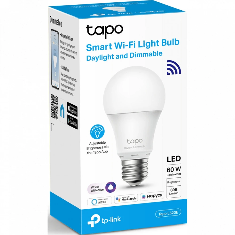 TP-Link (SOHO) Умная диммируемая Wi-Fi лампа Tapo L520E Цоколь E27 Tapo L520E(EU)