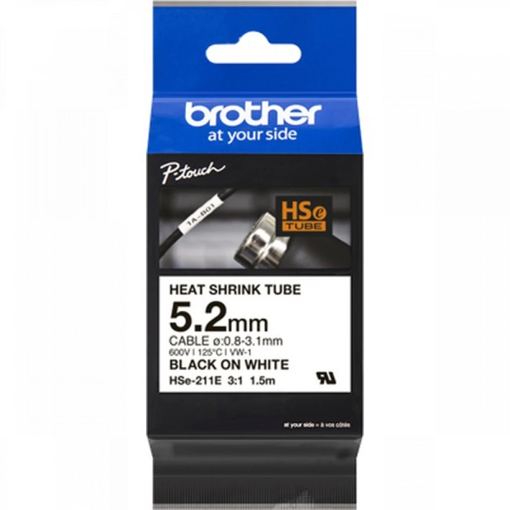 Расходный материал Brother Термоусадочные ленты HSE-211E чёрный шрифт на белой основе, 5,2мм*1,5м HSE211E