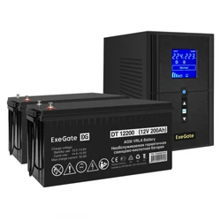 Источник бесперебойного питания ExeGate EX295988RUS + батарея 200Aч EX282991RUS 2шт EX296834RUS 1500 ВА, 1200 Вт