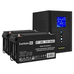 Источник бесперебойного питания ExeGate EX295988RUS + батарея 65Aч EX282980RUS 2шт EX296821RUS 1500 ВА, 1200 Вт