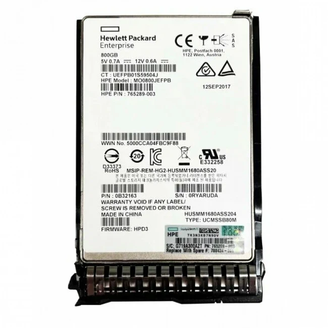 Серверный жесткий диск HPE 800GB SAS 12G Write Intensive SFF 779172-B21 SSD, 2,5 SFF, 800 ГБ, SAS