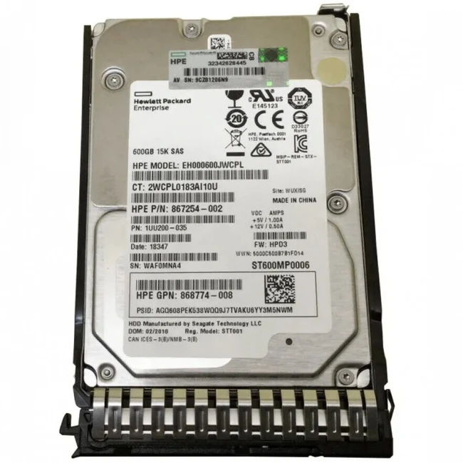 Серверный жесткий диск HPE 600GB 2,5''(SFF) SAS 15K 12G Hot Plug w Smart Drive SC 870757-B21 HDD, 2,5 SFF, 600 ГБ, SAS
