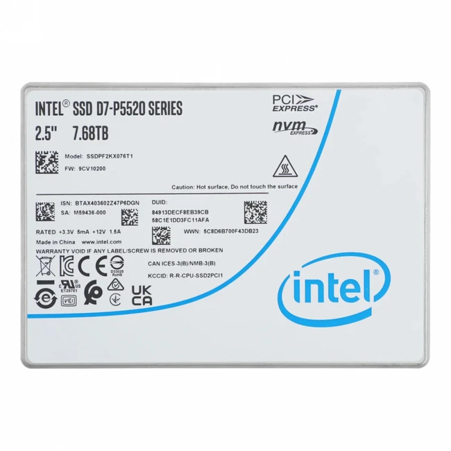 Серверный жесткий диск Intel D7-P5520 SSDPF2KX076T1N1 SSD, 2,5 SFF, 7.68 ТБ, NVMe