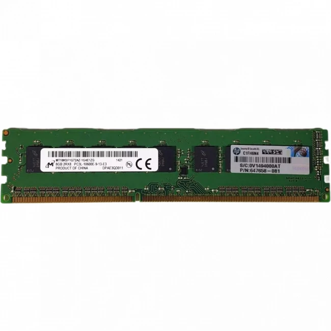 Серверная оперативная память ОЗУ HPE 8GB (1x8GB) Dual Rank x8 PC3L-10600E (DDR3-1333) Unbuffered CAS-9 Low Voltage Memory Kit 647909-B21 (8 ГБ, DDR3)