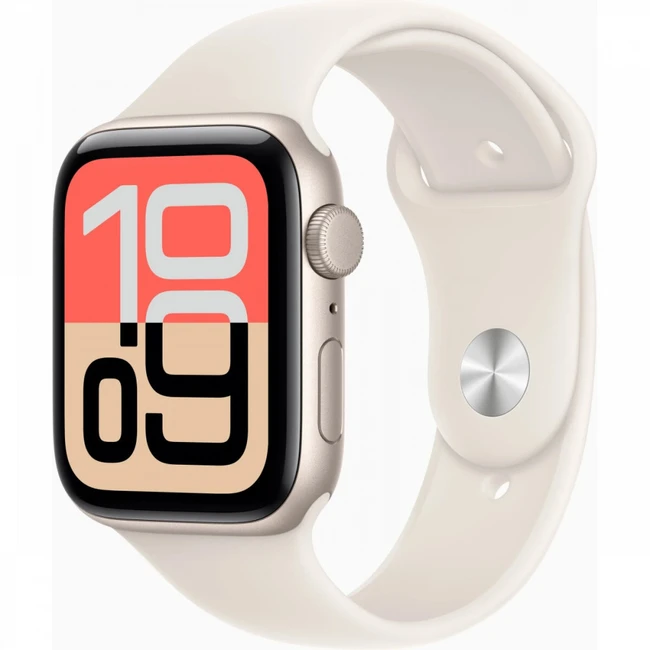 Apple Watch SE 3 44mm Aluminum Starlight Case with Starlight Sport Band M/L MEHJ4LW/A