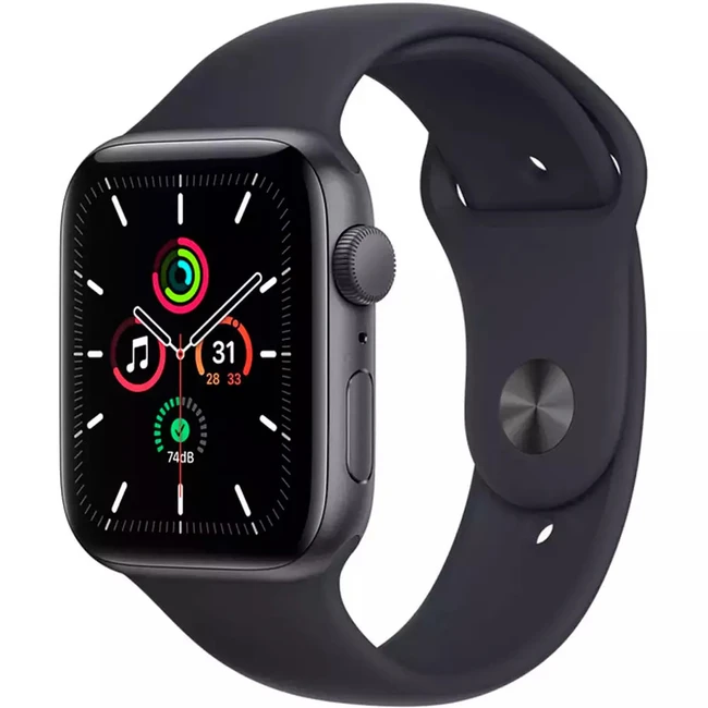 Apple Watch SE GPS, 44mm Space Grey Aluminium Case with Midnight Sport Band - Regular MKQ63GK