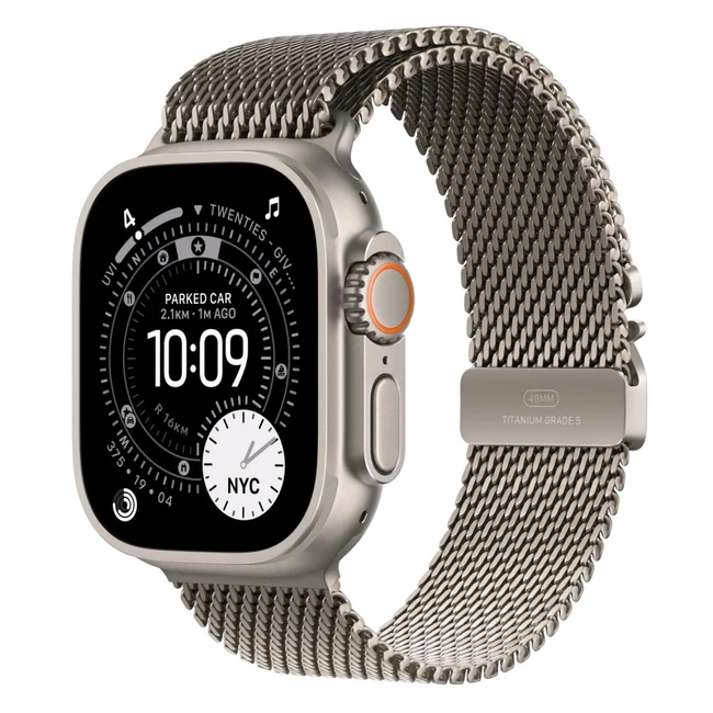 Apple Watch Ultra 3 GPS + Cellular 49mm Natural Titanium Case with Natural Titanium Milanese Loop - Small MEWW4QR/A
