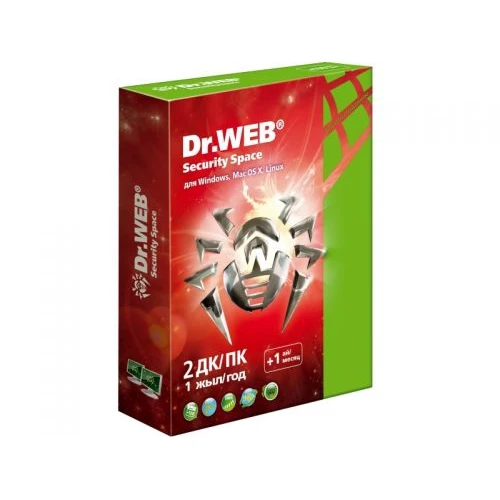 Антивирус Dr.Web Security Space. Продление Лицензионный сертификат для 2 ПК на 1 год KHW-BK-12M-2-B3 Продление лицензии
