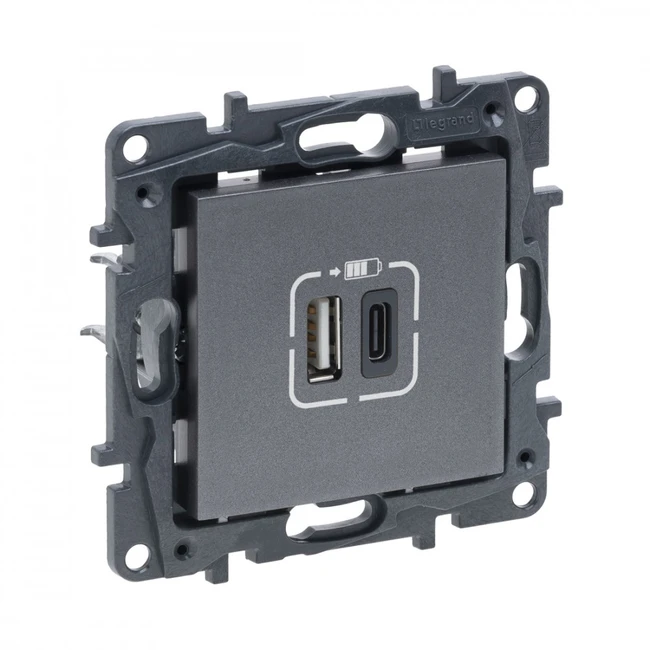 Сетевая розетка Legrand Розетка USB, Niloe Step, 863440, Тип А+C 12Вт+15Вт 5В Сталь