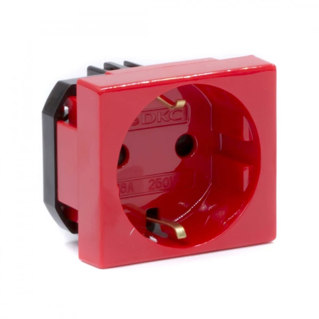 Аксессуар для кабельных сетей DKC Розетка силовая серия Viva, 2Р+Е, со шторками, с заземлением, 2 мод., цвет красный 45015_r