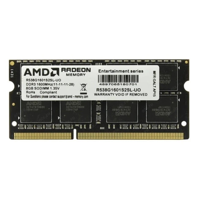 ОЗУ AMD R538G1601S2SL R538G1601S2SL-UO SO-DIMM, DDR3, 8 Гб, 1600 МГц
