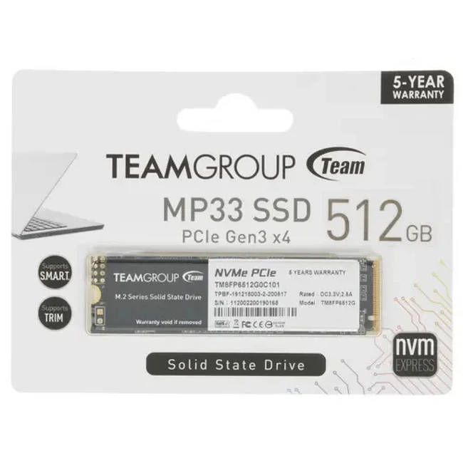 Жесткий диск Team Group MP33 TM8FP6512G0C101 SSD (твердотельные), 512 ГБ, M.2, PCIe