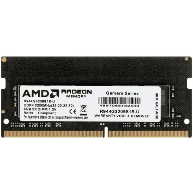 ОЗУ AMD Radeon R9 [R944G3206S1S-U] SO-DIMM, DDR4, 4 Гб, 3200 МГц