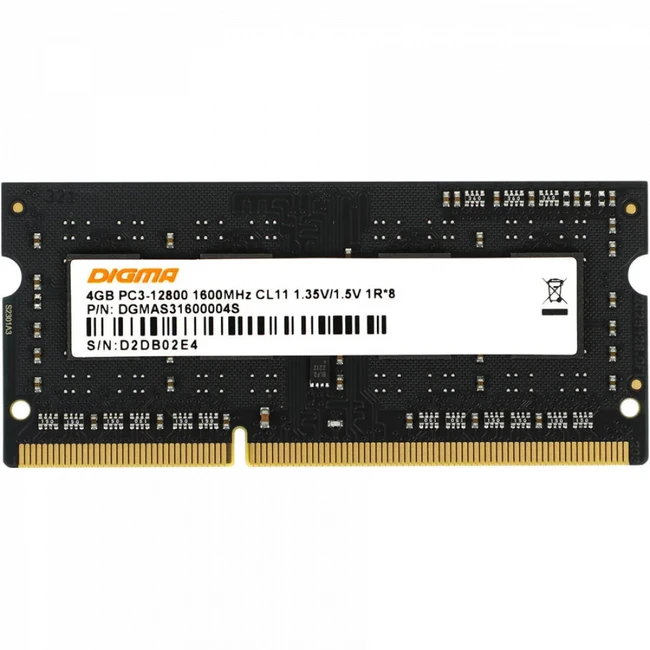 ОЗУ Digma DGMAS31600004S DDR3L (SO-DIMM, DDR3, 4 Гб, 1600 МГц)