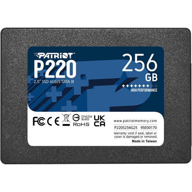 Внутренний накопитель Patriot P220 P220S256G25 SSD (твердотельные), 256 ГБ, 2.5 дюйма, SATA