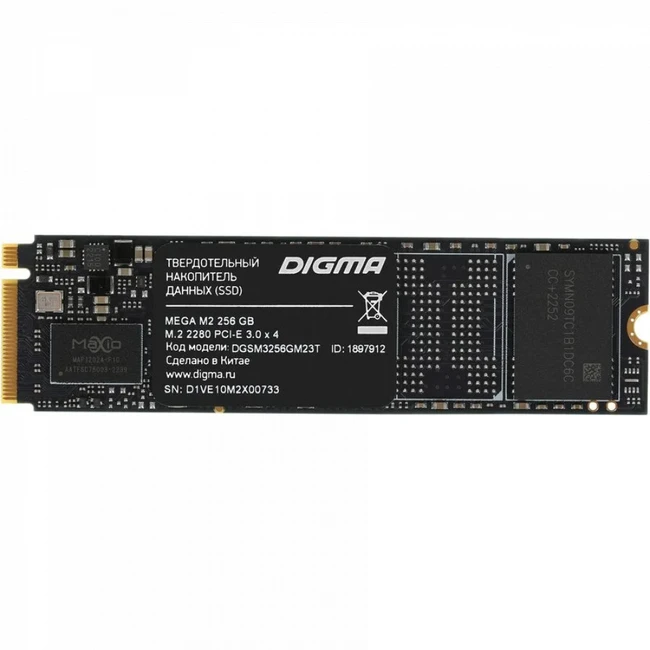 Внутренний накопитель Digma Mega M2 (DGSM3256GM23T) SSD (твердотельные), 256 ГБ, M.2, PCIe