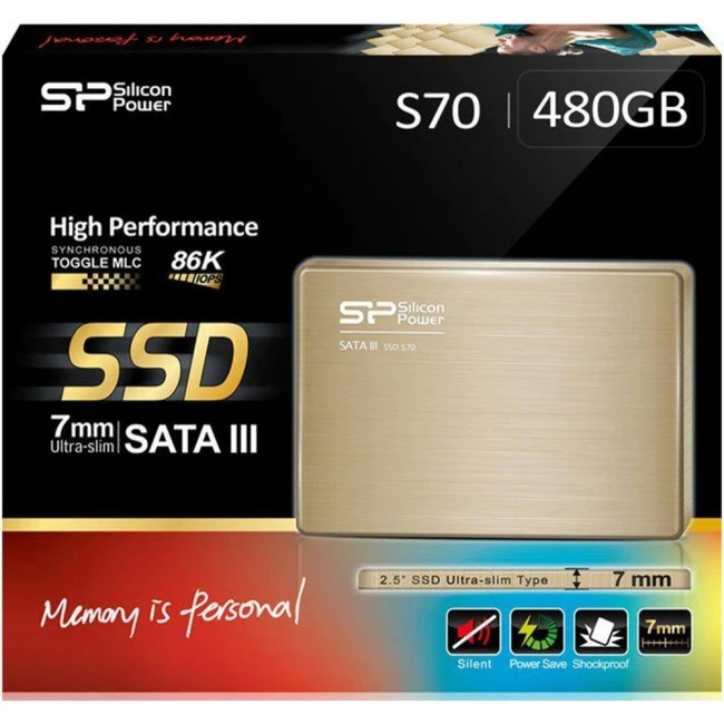 Жесткий диск Silicon Power S70 SP480GBSS3S70S25 SSD (твердотельные), 480 ГБ, 2.5 дюйма, SATA