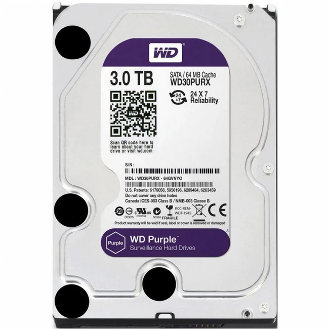 Жесткий диск Western Digital Purple WD30PURX HDD (классические), 3 ТБ, 3.5 дюйма, SATA