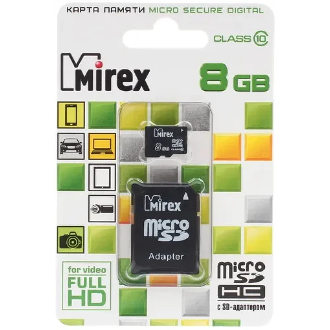 Флеш (Flash) карты Mirex microSDHC [13613-AD10SD08] 8 ГБ