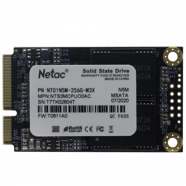Внутренний накопитель Netac NT01N5M-256G-M3X SSD (твердотельные), 256 ГБ, mSATA, SATA