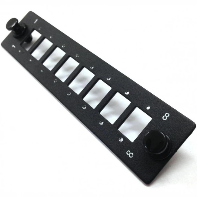 Аксессуар для оптических сетей Hyperline Лицевая панель (модуль) для установки 8-SC(DLC) с отверстиями М2 для крепления адаптера черная FO-FP-W140H42-8SC/DLC-BK