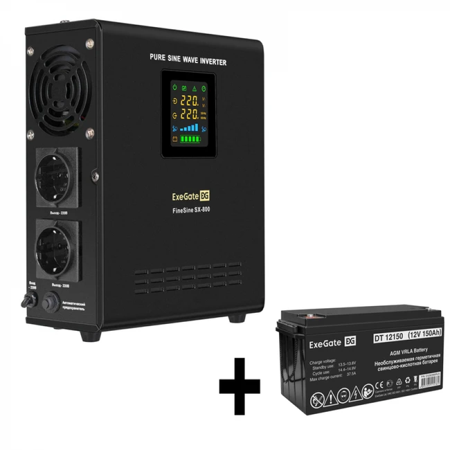 Источник бесперебойного питания ExeGate EX295996RUS + батарея 150Aч EX282990RUS 1шт EX296536RUS (800 ВА, 500)