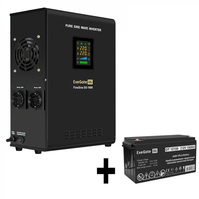 Источник бесперебойного питания ExeGate EX295997RUS + батарея 150Aч EX282990RUS 1шт EX296559RUS (1000 ВА, 600)