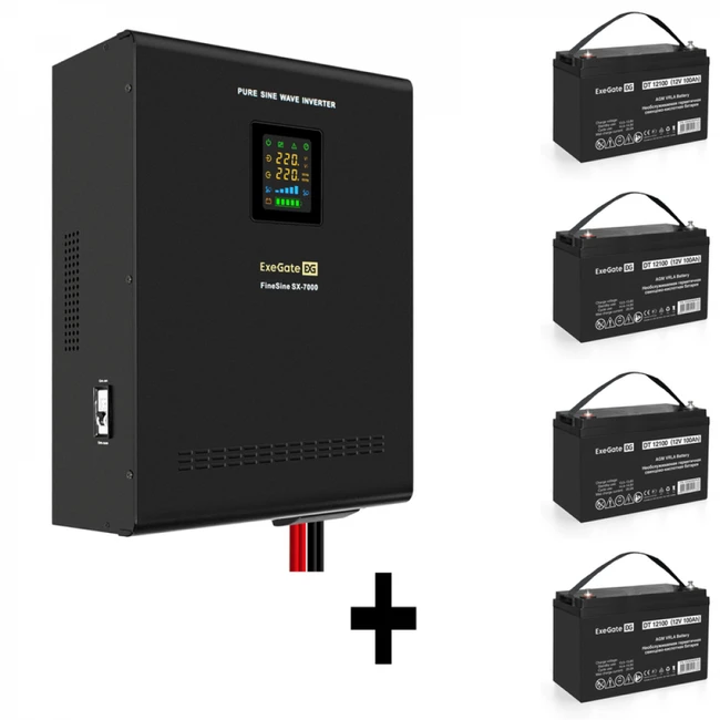 Источник бесперебойного питания ExeGate EX296005RUS + батарея 100Aч EX282985RUS 4шт EX296692RUS (7000 ВА, 5000)