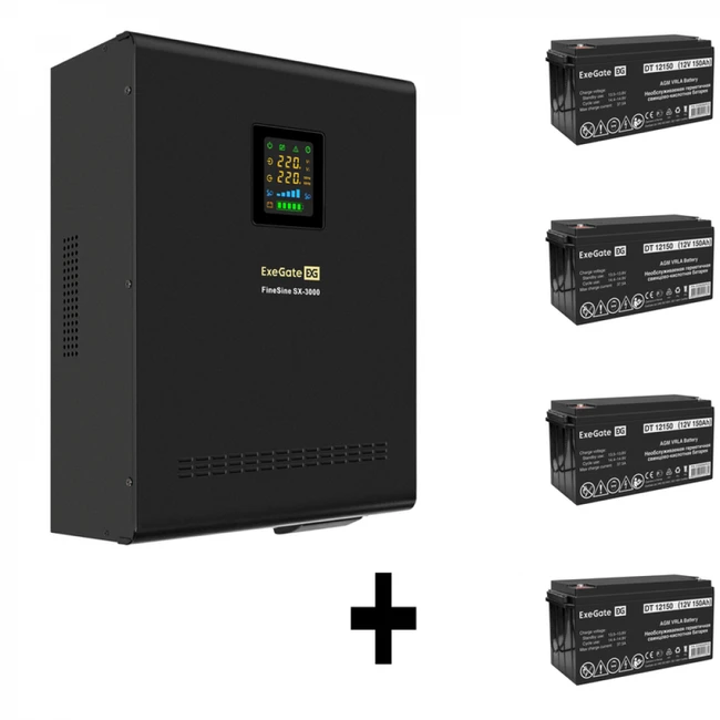 Источник бесперебойного питания ExeGate EX296003RUS + батарея 150Aч EX282990RUS 4шт EX296651RUS (3000 ВА, 2100)