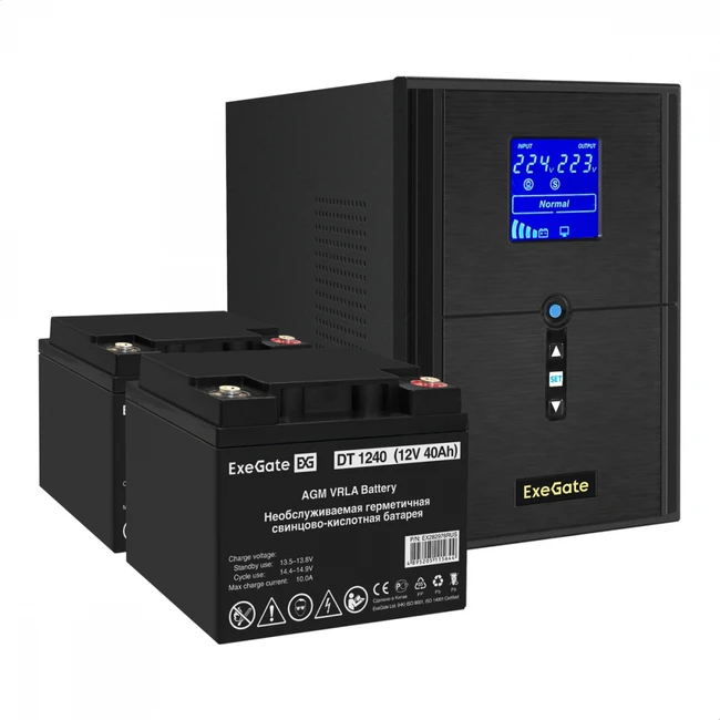 Источник бесперебойного питания ExeGate EX295989RUS + батарея 40Aч EX282976RUS 2шт EX296839RUS (2000 ВА, 1600)