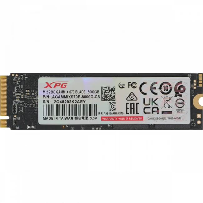 Внутренний жесткий диск ADATA AGAMMIXS70B-8000G 541325 (SSD (твердотельные), 8 ТБ, M.2, PCIe)