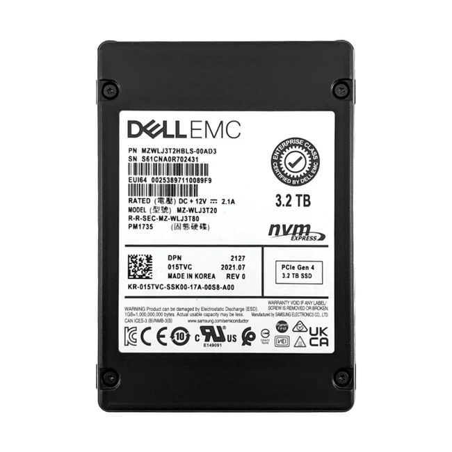 Серверный жесткий диск Dell SSD 3.2TB Dell Ent MU AGN U.2 NVMe 15TVC SSD, 2,5 SFF, 3.2 ТБ, PCIe
